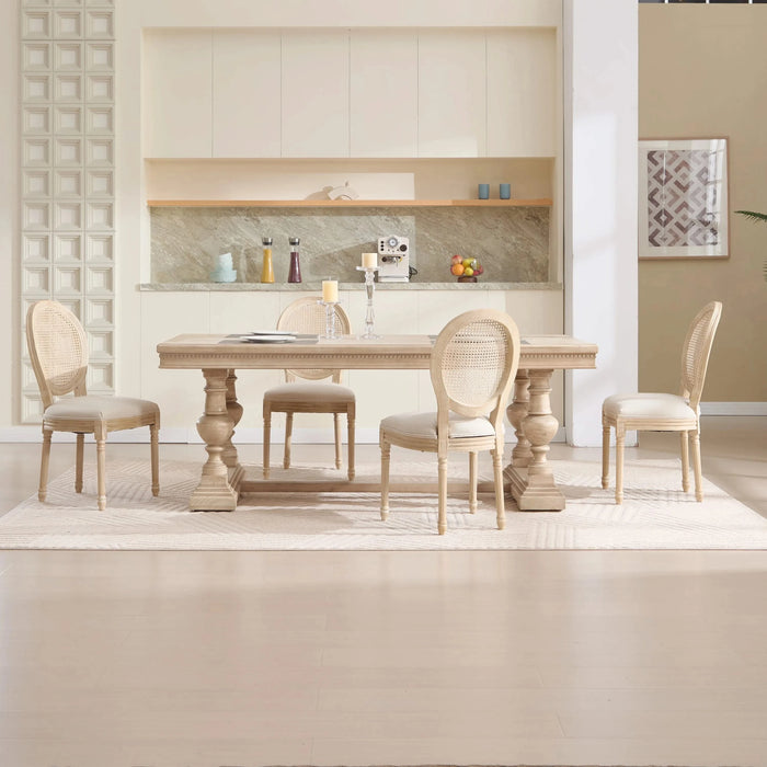 French Country Dining Chairs Set of 2, Upholstered Chairs with Nature Rattan Round Back, Wire drawing and carving techniques ,Disassemblable , for Living Room, Kitchen , Restaurant Use,Beige Default -DTYStore