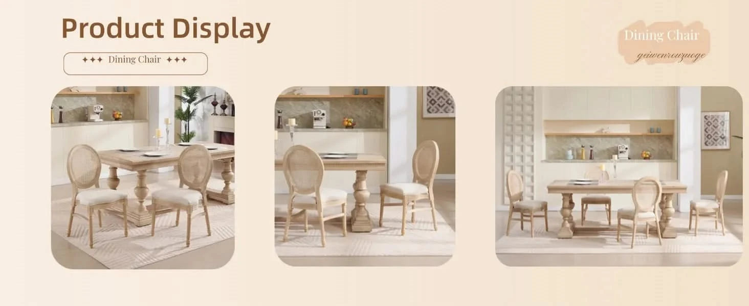 French Country Dining Chairs Set of 2, Upholstered Chairs with Nature Rattan Round Back, Wire drawing and carving techniques ,Disassemblable and Stackable, for Living Room, Kitchen , Restaurant Use Default -DTYStore