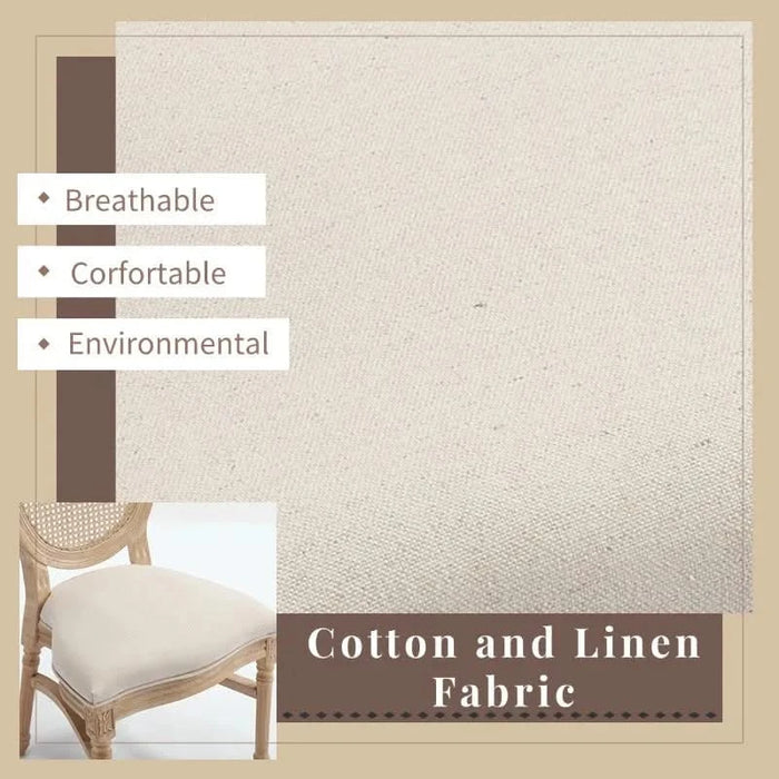 French Country Dining Chairs Set of 2, Upholstered Chairs with Nature Rattan Round Back, Wire drawing and carving techniques ,Disassemblable and Stackable, for Living Room, Kitchen , Restaurant Use Default -DTYStore