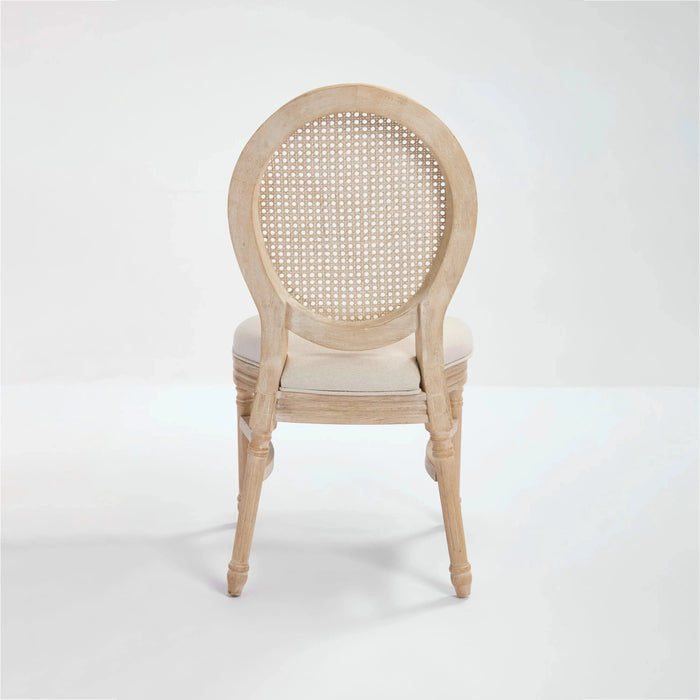 French Country Dining Chairs Set of 2, Upholstered Chairs with Nature Rattan Round Back, Wire drawing and carving techniques ,Disassemblable and Stackable, for Living Room, Kitchen , Restaurant Use Default -DTYStore