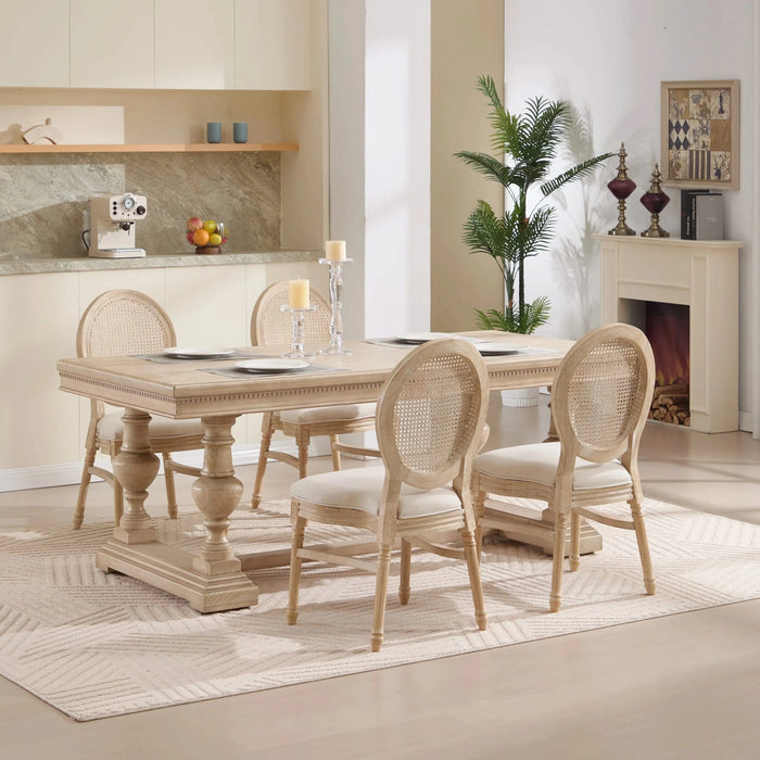 French Country Dining Chairs Set of 2, Upholstered Chairs with Nature Rattan Round Back, Wire drawing and carving techniques ,Disassemblable and Stackable, for Living Room, Kitchen , Restaurant Use Default -DTYStore