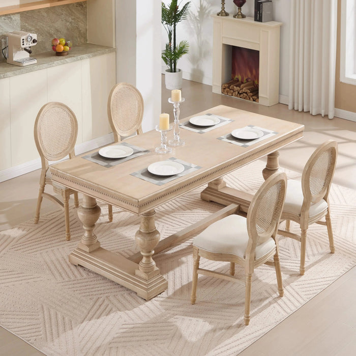 French Country Dining Chairs Set of 2, Upholstered Chairs with Nature Rattan Round Back, Wire drawing and carving techniques ,Disassemblable and Stackable, for Living Room, Kitchen , Restaurant Use Default -DTYStore