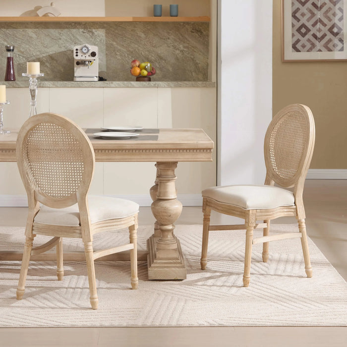 French Country Dining Chairs Set of 2, Upholstered Chairs with Nature Rattan Round Back, Wire drawing and carving techniques ,Disassemblable and Stackable, for Living Room, Kitchen , Restaurant Use Default -DTYStore