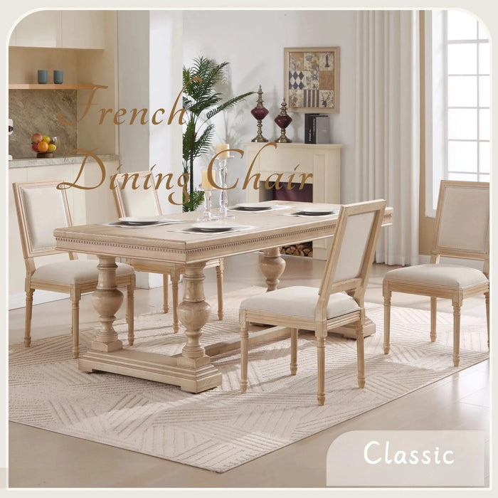 French Country Dining Chairs Set of 2, Upholstered Chairs with Square Back, Wire drawing and carving techniques ,Disassemblable , for Living Room, Kitchen , Restaurant Use, Beige Default -DTYStore