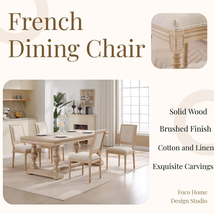 French Country Dining Chairs Set of 2, Upholstered Chairs with Square Back, Wire drawing and carving techniques ,Disassemblable , for Living Room, Kitchen , Restaurant Use, Beige Default -DTYStore