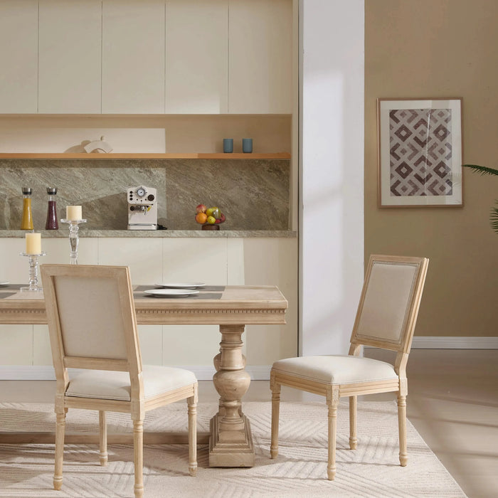 French Country Dining Chairs Set of 2, Upholstered Chairs with Square Back, Wire drawing and carving techniques ,Disassemblable , for Living Room, Kitchen , Restaurant Use, Beige Default -DTYStore