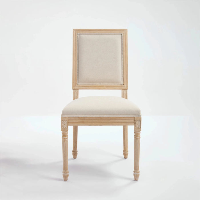 French Country Dining Chairs Set of 2, Upholstered Chairs with Square Back, Wire drawing and carving techniques ,Disassemblable , for Living Room, Kitchen , Restaurant Use, Beige Default -DTYStore
