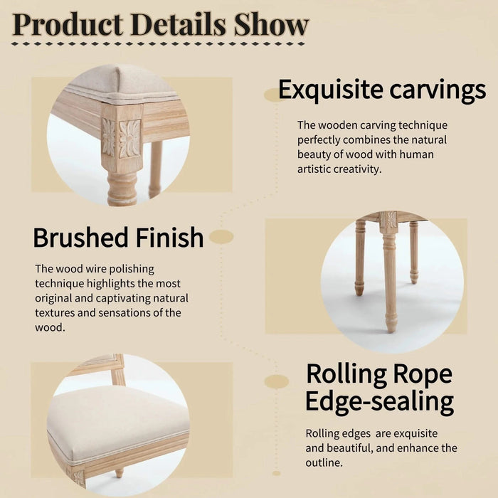 French Country Dining Chairs Set of 2, Upholstered Chairs with Square Back, Wire drawing and carving techniques ,Disassemblable , for Living Room, Kitchen , Restaurant Use, Beige Default -DTYStore