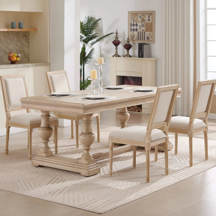 French Country Dining Chairs Set of 2, Upholstered Chairs with Square Back, Wire drawing and carving techniques ,Disassemblable , for Living Room, Kitchen , Restaurant Use, Beige Default -DTYStore