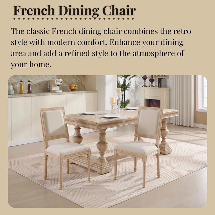 French Country Dining Chairs Set of 2, Upholstered Chairs with Square Back, Wire drawing and carving techniques ,Disassemblable , for Living Room, Kitchen , Restaurant Use, Beige Default -DTYStore