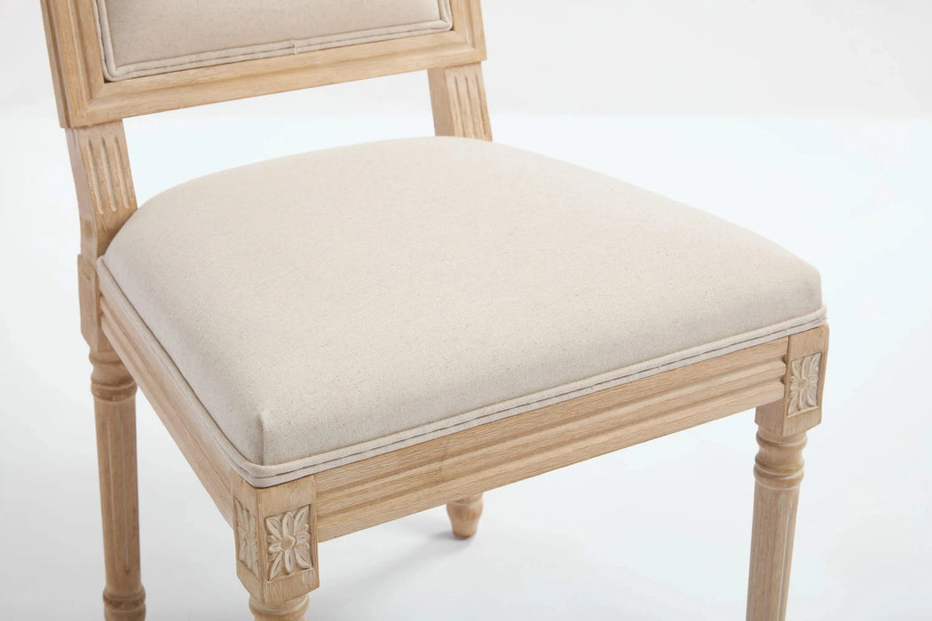 French Country Dining Chairs Set of 2, Upholstered Chairs with Square Back, Wire drawing and carving techniques ,Disassemblable , for Living Room, Kitchen , Restaurant Use, Beige Default -DTYStore