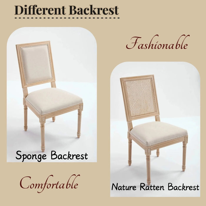 French Country Dining Chairs Set of 2, Upholstered Chairs with Square Back, Wire drawing and carving techniques ,Disassemblable , for Living Room, Kitchen , Restaurant Use, Beige Default -DTYStore
