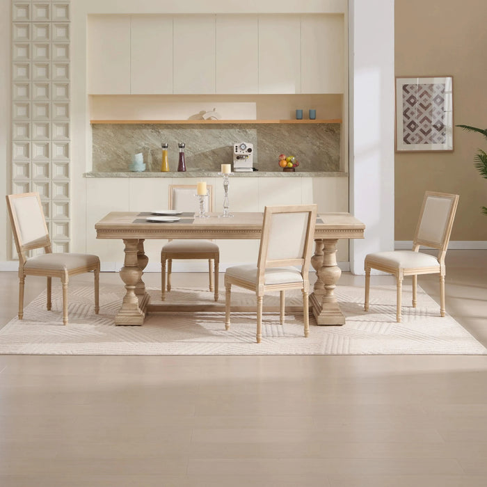 French Country Dining Chairs Set of 2, Upholstered Chairs with Square Back, Wire drawing and carving techniques ,Disassemblable , for Living Room, Kitchen , Restaurant Use, Beige Default -DTYStore