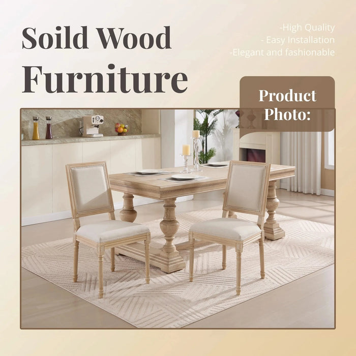 French Country Dining Chairs Set of 2, Upholstered Chairs with Square Back, Wire drawing and carving techniques ,Disassemblable , for Living Room, Kitchen , Restaurant Use, Beige Default -DTYStore