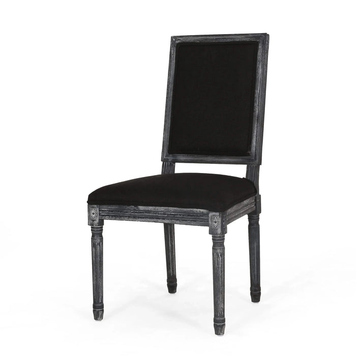 French Country Style Dining Chair Set with Upholstered Seating and Fluted Legs in Black Fabric Default -DTYStore