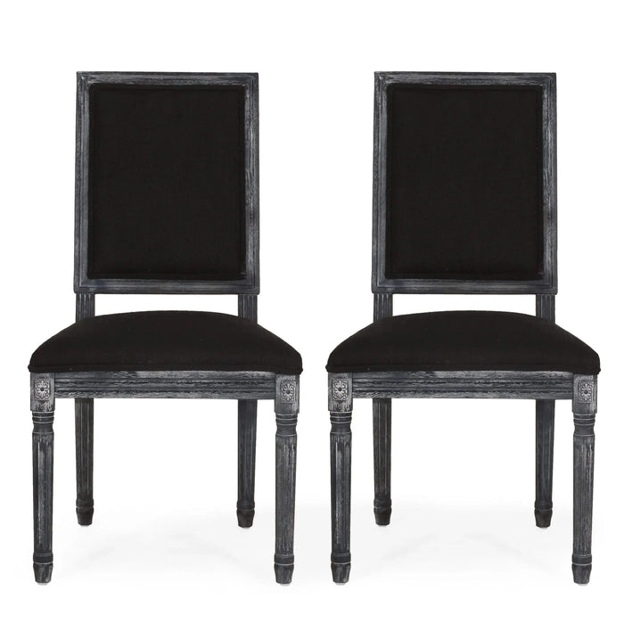 French Country Style Dining Chair Set with Upholstered Seating and Fluted Legs in Black Fabric Default -DTYStore