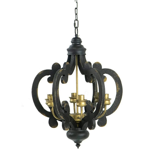 French Country Wood Chandelier, 6-Light Farmhouse Pendant Light Fixture with 28' Adjustable Chain for Kitchen Foyer Hallway, Bulb Not Included Default -DTYStore