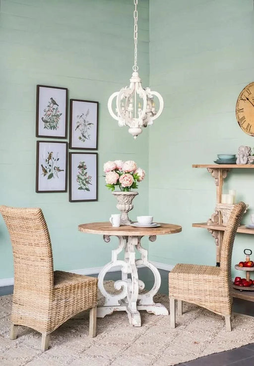 French Country Wood Chandelier, 6-Light Farmhouse Pendant Light Fixture with Adjustable Chain for Kitchen Foyer Hallway Entryway, Bulb Not Included Default -DTYStore