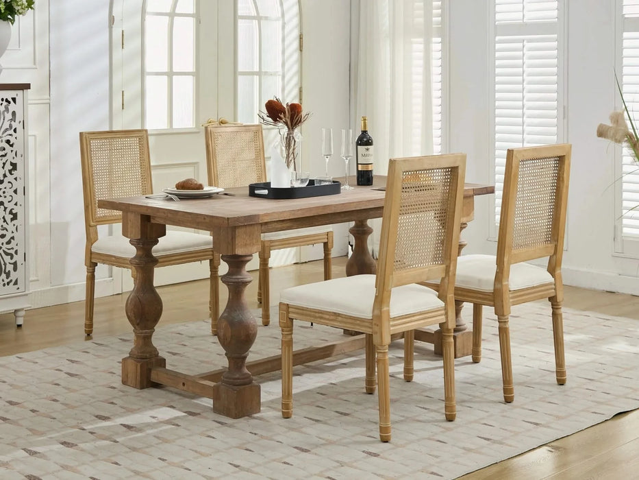 French Decor Chairs Set of 2, Louis Dining Chairs with Square Rattan Backrest and Exquisitely Carved Solid Wood Frame for Living Room, Kitchen, Restaurant,SW1779BG, Beige Default -DTYStore