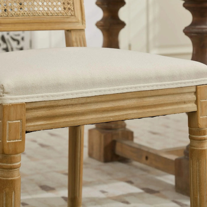French Decor Chairs Set of 2, Louis Dining Chairs with Square Rattan Backrest and Exquisitely Carved Solid Wood Frame for Living Room, Kitchen, Restaurant,SW1779BG, Beige Default -DTYStore