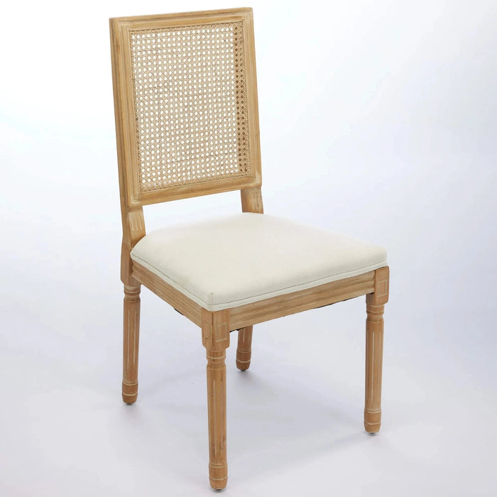 French Decor Chairs Set of 2, Louis Dining Chairs with Square Rattan Backrest and Exquisitely Carved Solid Wood Frame for Living Room, Kitchen, Restaurant,SW1779BG, Beige Default -DTYStore
