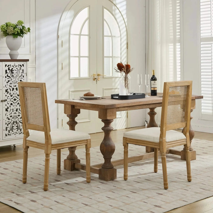 French Decor Chairs Set of 2, Louis Dining Chairs with Square Rattan Backrest and Exquisitely Carved Solid Wood Frame for Living Room, Kitchen, Restaurant,SW1779BG, Beige Default -DTYStore