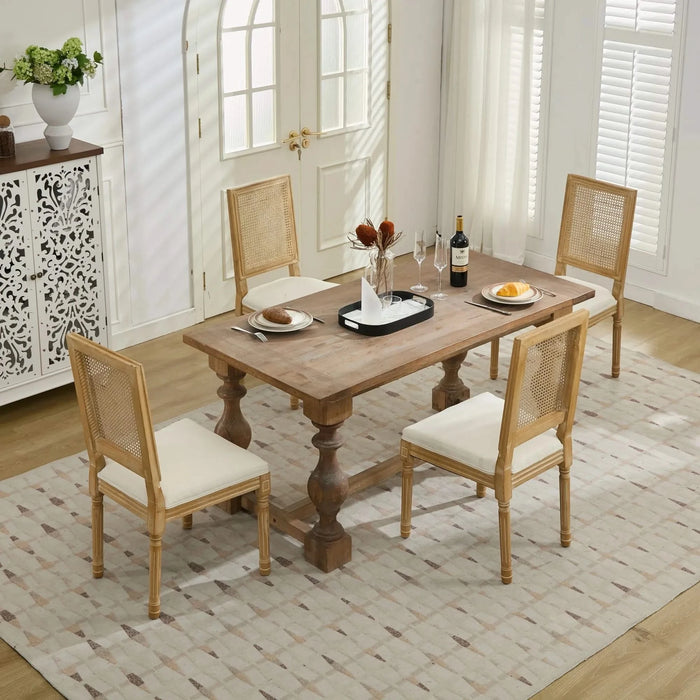 French Decor Chairs Set of 2, Louis Dining Chairs with Square Rattan Backrest and Exquisitely Carved Solid Wood Frame for Living Room, Kitchen, Restaurant,SW1779BG, Beige Default -DTYStore