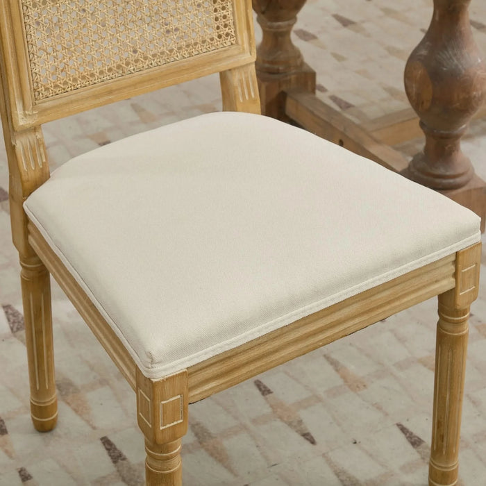 French Decor Chairs Set of 2, Louis Dining Chairs with Square Rattan Backrest and Exquisitely Carved Solid Wood Frame for Living Room, Kitchen, Restaurant,SW1779BG, Beige Default -DTYStore