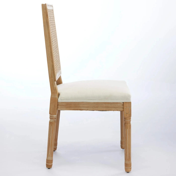 French Decor Chairs Set of 2, Louis Dining Chairs with Square Rattan Backrest and Exquisitely Carved Solid Wood Frame for Living Room, Kitchen, Restaurant,SW1779BG, Beige Default -DTYStore
