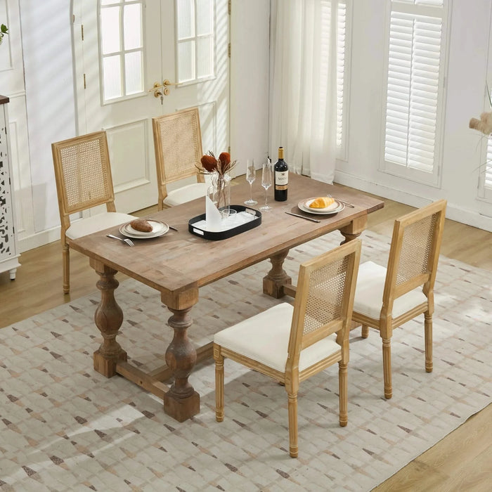 French Decor Chairs Set of 2, Louis Dining Chairs with Square Rattan Backrest and Exquisitely Carved Solid Wood Frame for Living Room, Kitchen, Restaurant,SW1779BG, Beige Default -DTYStore