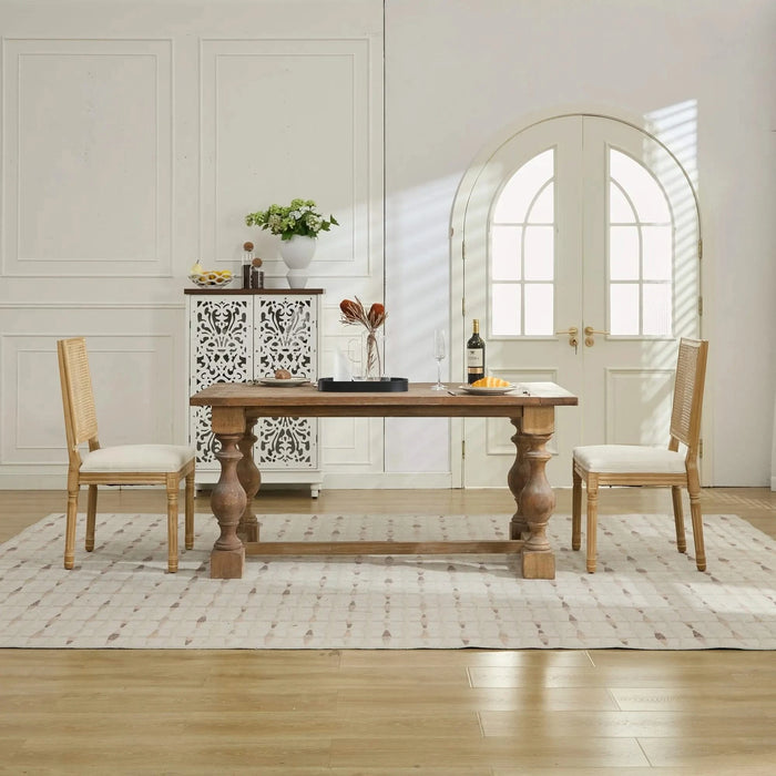 French Decor Chairs Set of 2, Louis Dining Chairs with Square Rattan Backrest and Exquisitely Carved Solid Wood Frame for Living Room, Kitchen, Restaurant,SW1779BG, Beige Default -DTYStore