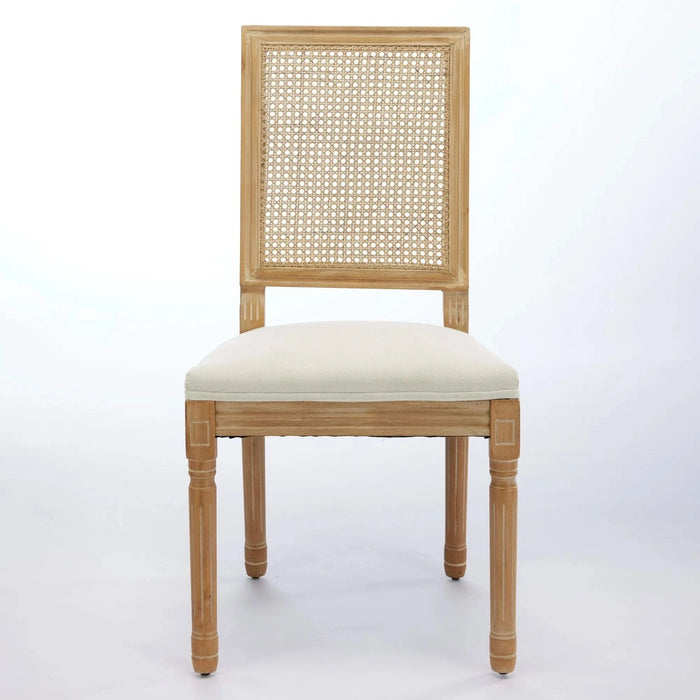 French Decor Chairs Set of 2, Louis Dining Chairs with Square Rattan Backrest and Exquisitely Carved Solid Wood Frame for Living Room, Kitchen, Restaurant,SW1779BG, Beige Default -DTYStore