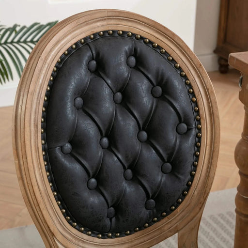French Style Solid Wood Frame Antique Painting,Hand-pulled buckle decoration PU artificial leather Dining Chair with Nailhead Trim ,Wood Legs,Set of 2,Black,SW1839BK Default -DTYStore