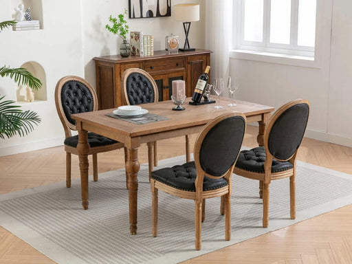 French Style Solid Wood Frame Antique Painting,Hand-pulled buckle decoration PU artificial leather Dining Chair with Nailhead Trim ,Wood Legs,Set of 2,Black,SW1839BK Default -DTYStore