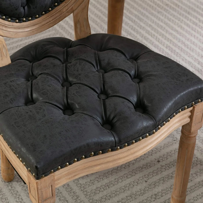 French Style Solid Wood Frame Antique Painting,Hand-pulled buckle decoration PU artificial leather Dining Chair with Nailhead Trim ,Wood Legs,Set of 2,Black,SW1839BK Default -DTYStore