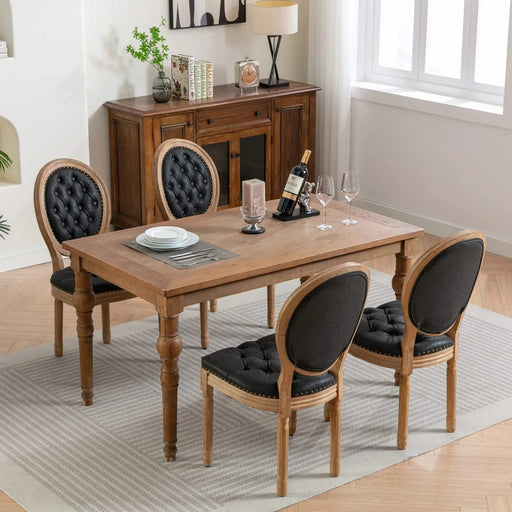 French Style Solid Wood Frame Antique Painting,Hand-pulled buckle decoration PU artificial leather Dining Chair with Nailhead Trim ,Wood Legs,Set of 2,Black,SW1839BK Default -DTYStore