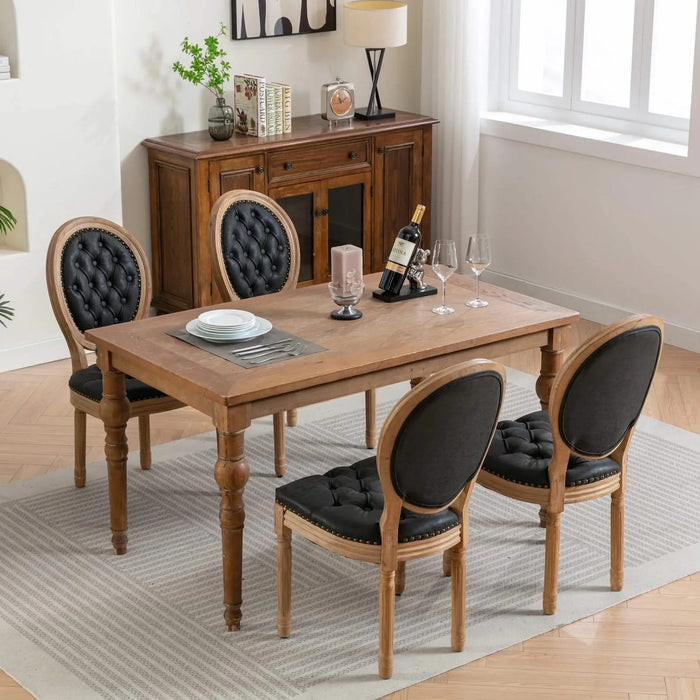 French Style Solid Wood Frame Antique Painting,Hand-pulled buckle decoration PU artificial leather Dining Chair with Nailhead Trim ,Wood Legs,Set of 2,Black,SW1839BK Default -DTYStore