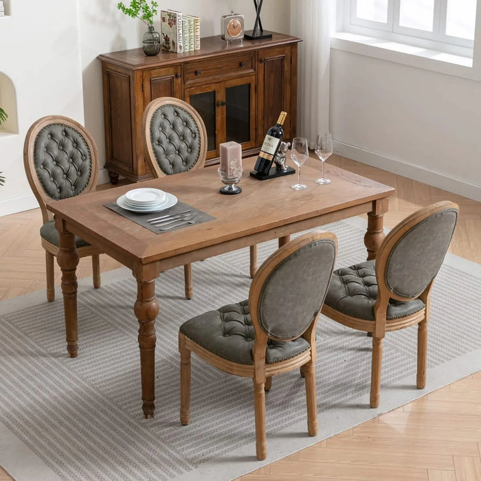 French Style Solid Wood Frame Antique Painting,Hand-pulled buckle decoration PU artificial leather Dining Chair with Nailhead Trim ,Wood Legs,Set of 2,White Pine Green,SW1839WP Default -DTYStore