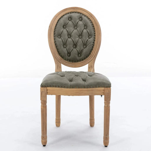 French Style Solid Wood Frame Antique Painting,Hand-pulled buckle decoration PU artificial leather Dining Chair with Nailhead Trim ,Wood Legs,Set of 2,White Pine Green,SW1839WP Default -DTYStore