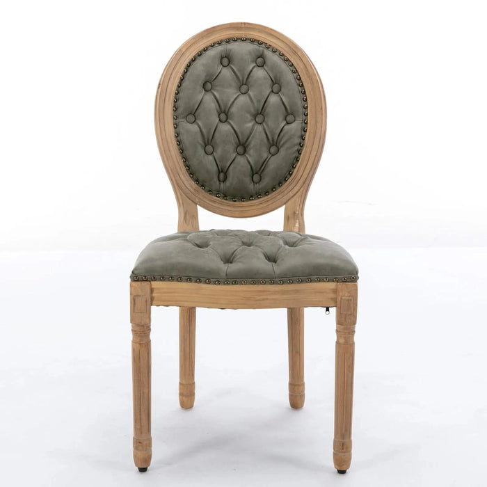French Style Solid Wood Frame Antique Painting,Hand-pulled buckle decoration PU artificial leather Dining Chair with Nailhead Trim ,Wood Legs,Set of 2,White Pine Green,SW1839WP Default -DTYStore