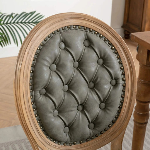 French Style Solid Wood Frame Antique Painting,Hand-pulled buckle decoration PU artificial leather Dining Chair with Nailhead Trim ,Wood Legs,Set of 2,White Pine Green,SW1839WP Default -DTYStore