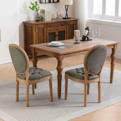 French Style Solid Wood Frame Antique Painting,Hand-pulled buckle decoration PU artificial leather Dining Chair with Nailhead Trim ,Wood Legs,Set of 2,White Pine Green,SW1839WP Default -DTYStore