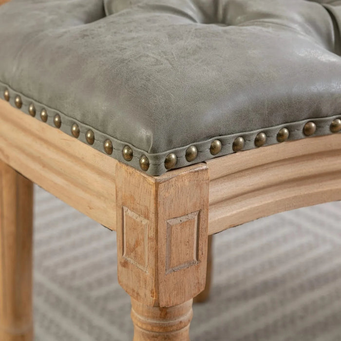 French Style Solid Wood Frame Antique Painting,Hand-pulled buckle decoration PU artificial leather Dining Chair with Nailhead Trim ,Wood Legs,Set of 2,White Pine Green,SW1839WP Default -DTYStore