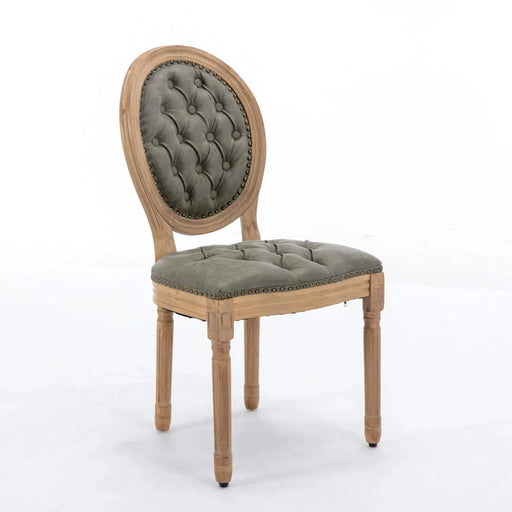 French Style Solid Wood Frame Antique Painting,Hand-pulled buckle decoration PU artificial leather Dining Chair with Nailhead Trim ,Wood Legs,Set of 2,White Pine Green,SW1839WP Default -DTYStore