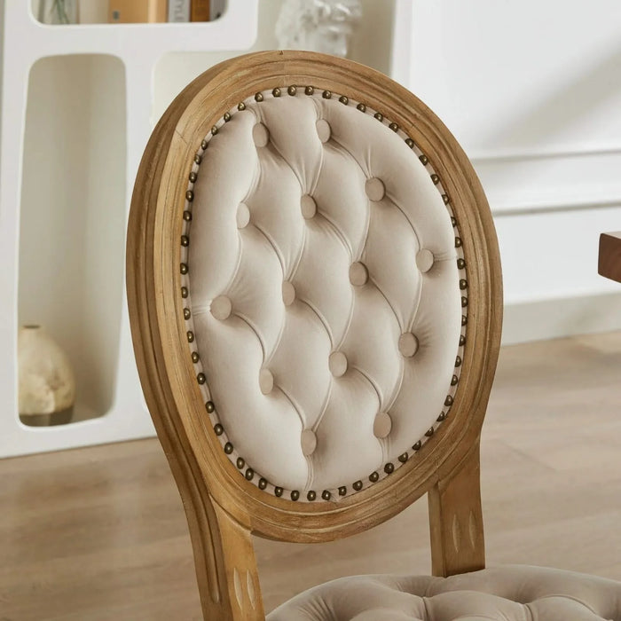 French Style Solid Wood Frame Antique Painting,Hand-pulled buckle decoration Velvet artificial leather Dining Chair with Nailhead Trim ,Wood Legs,Steel Spring inner,Set of 2,Beige,SW1739BG Default -DTYStore