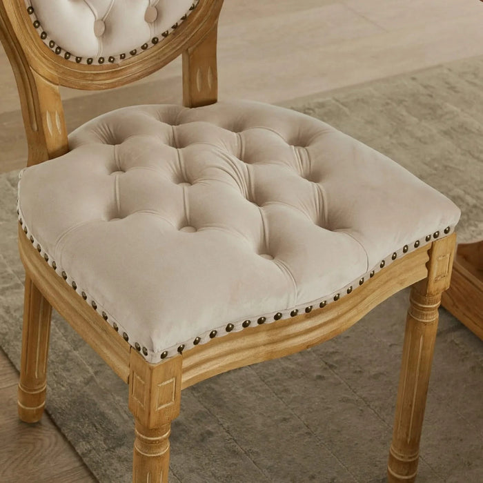 French Style Solid Wood Frame Antique Painting,Hand-pulled buckle decoration Velvet artificial leather Dining Chair with Nailhead Trim ,Wood Legs,Steel Spring inner,Set of 2,Beige,SW1739BG Default -DTYStore