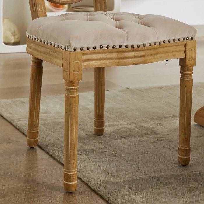 French Style Solid Wood Frame Antique Painting,Hand-pulled buckle decoration Velvet artificial leather Dining Chair with Nailhead Trim ,Wood Legs,Steel Spring inner,Set of 2,Beige,SW1739BG Default -DTYStore