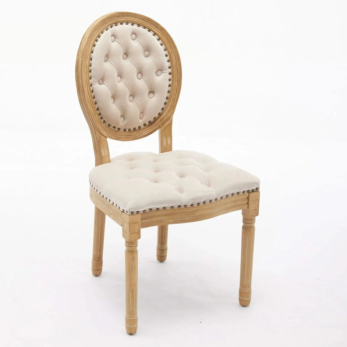 French Style Solid Wood Frame Antique Painting,Hand-pulled buckle decoration Velvet artificial leather Dining Chair with Nailhead Trim ,Wood Legs,Steel Spring inner,Set of 2,Beige,SW1739BG Default -DTYStore
