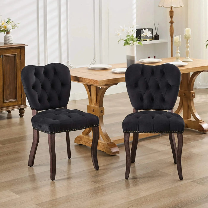 French Vintage Tufted Upholstered Fabric Dining Chair,Set of 2,Black,SW1869BK Default -DTYStore