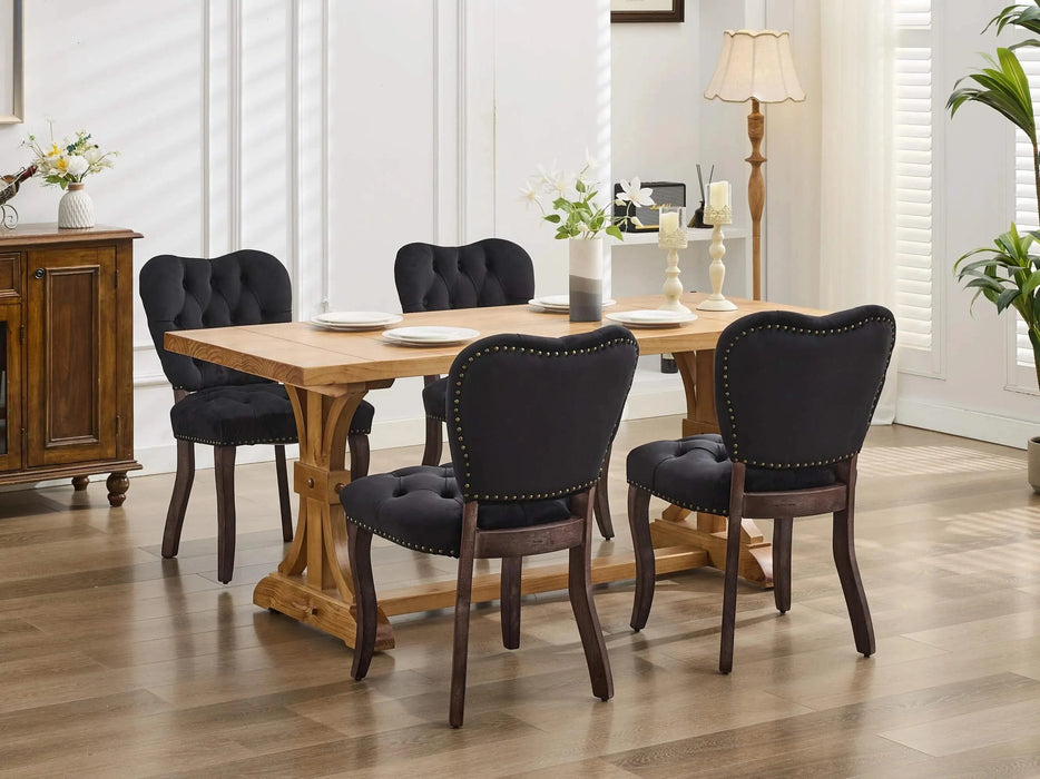 French Vintage Tufted Upholstered Fabric Dining Chair,Set of 2,Black,SW1869BK Default -DTYStore